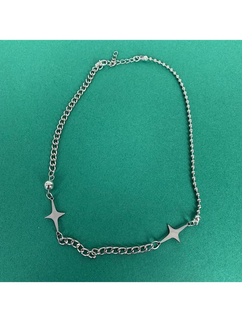 Y2k silver double start opium punk style necklace. Cool design. Nice quality.